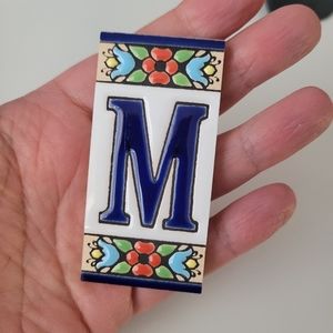 M letter hand painted alphabet tile